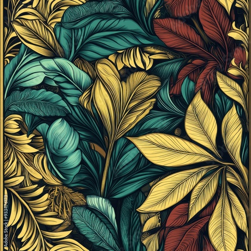 Vibrant Tropical Foliage: Exotic Leaves in Lush Color Palette