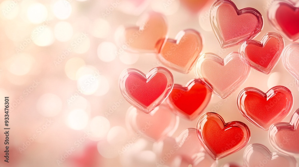 Abstract pattern of red and pink hearts with a soft glow on a light background Abstract pattern of red and pink hearts with a soft glow on a light background