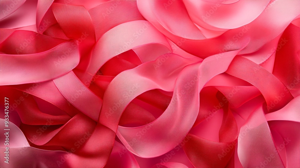 Romantic red and pink ribbon patterns on an abstract background