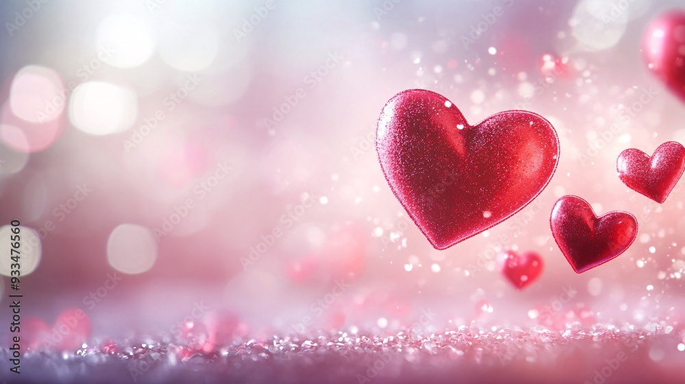 Abstract red and pink hearts with a soft glow on a light background Abstract red and pink hearts with a soft glow on a light background