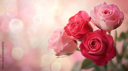 Abstract red and pink roses with a romantic flair on a soft background