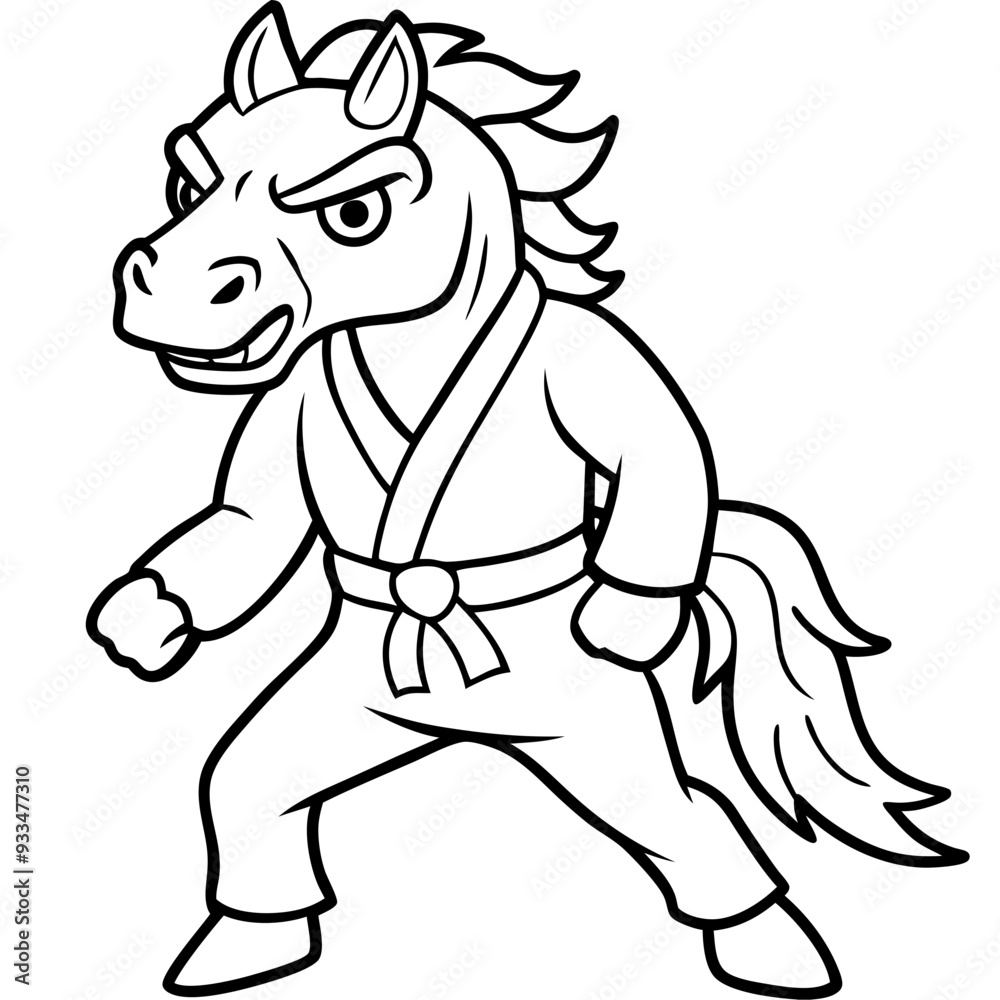 Angry Karate horse White Background line art vector illustration Angry Karate horse White Background line art vector illustration