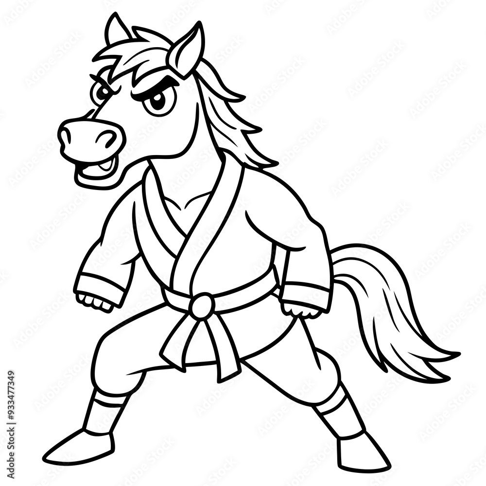 Angry Karate horse White Background line art vector illustration Angry Karate horse White Background line art vector illustration