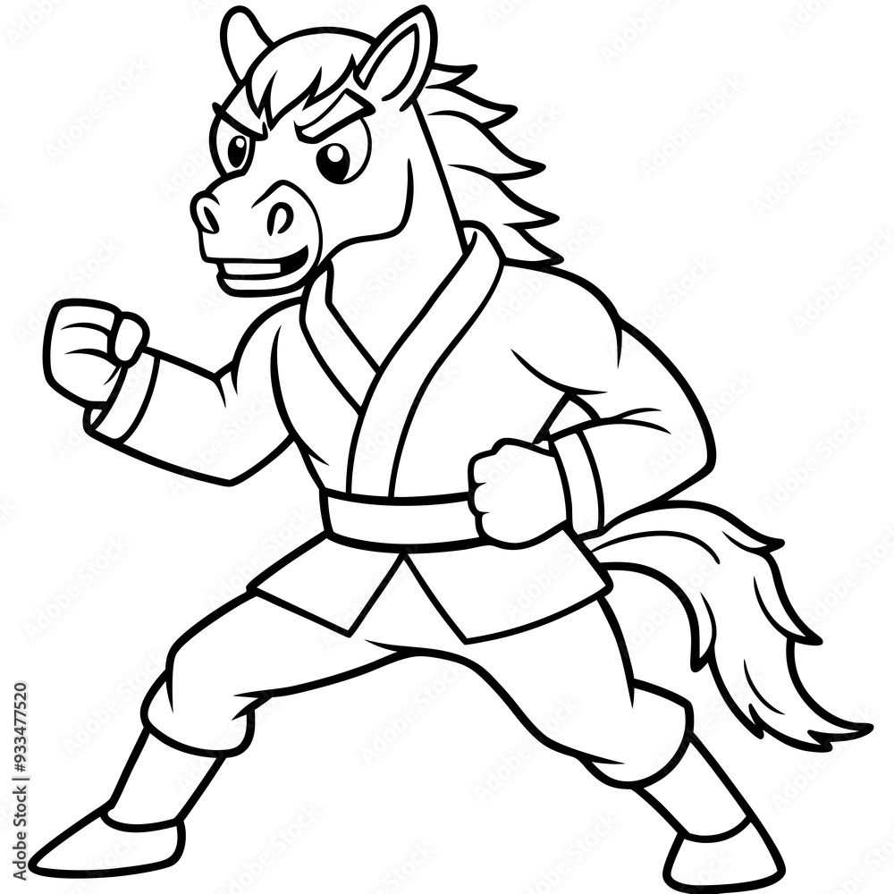 Angry Karate horse White Background line art vector illustration Angry Karate horse White Background line art vector illustration