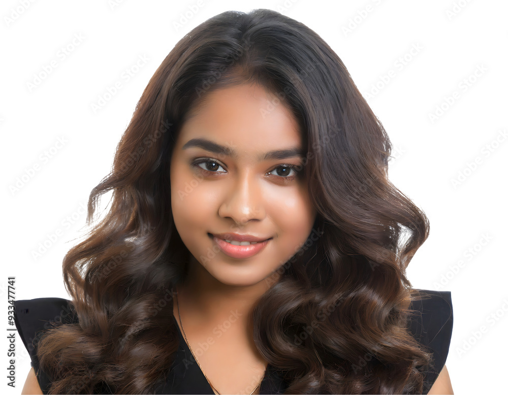 girl silky dark brown wavy hairs isolated on white backgroun. Generative AI. girl silky dark brown wavy hairs isolated on white backgroun. Generative AI.
