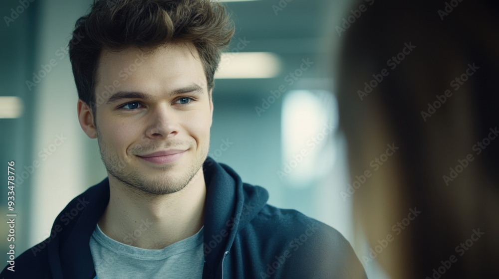 Fototapeta premium Handsome Young Man with Charming Smile Engaging in Conversation