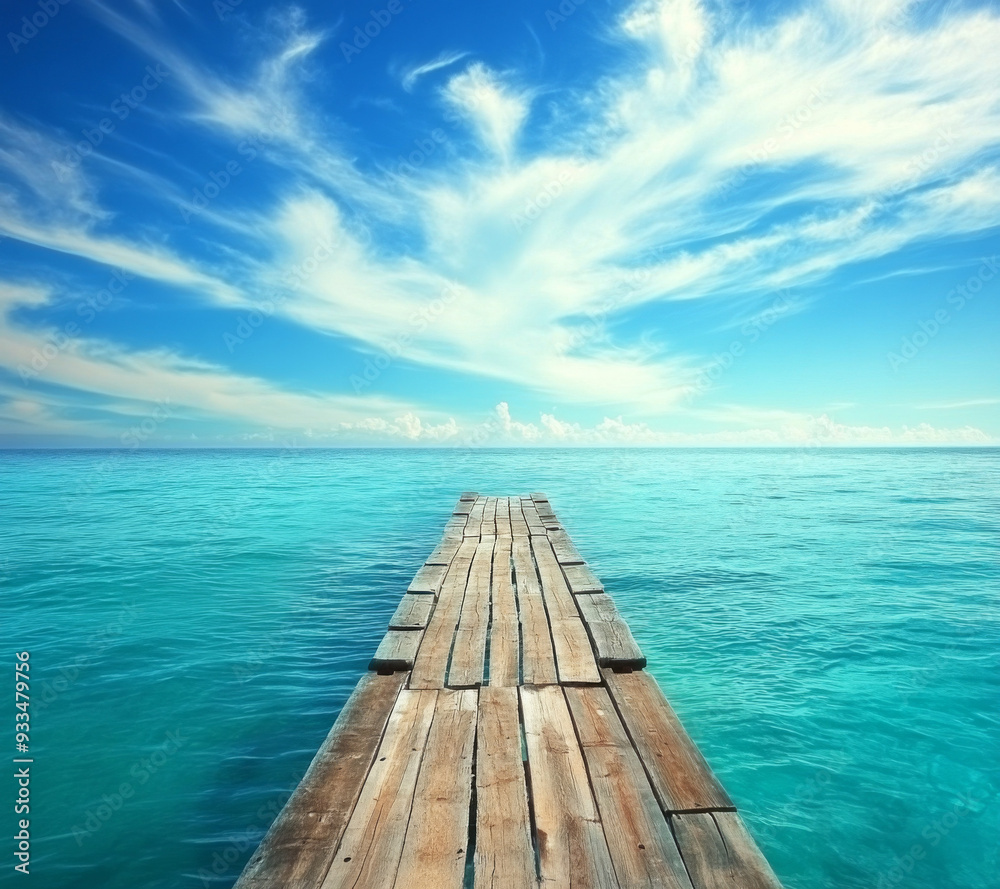 A breathtaking high-resolution photograph capturing the stunning turquoise waters and vibrant sky of the Caribbean Sea. The scene features a rustic wooden pier extending into the crystal-clear A breathtaking high-resolution photograph capturing the stunning turquoise waters and vibrant sky of the Caribbean Sea. The scene features a rustic wooden pier extending into the crystal-clear