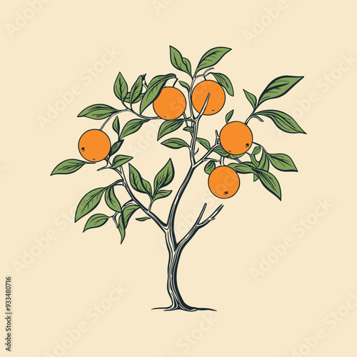 Illustration of a tree with oranges and leaves