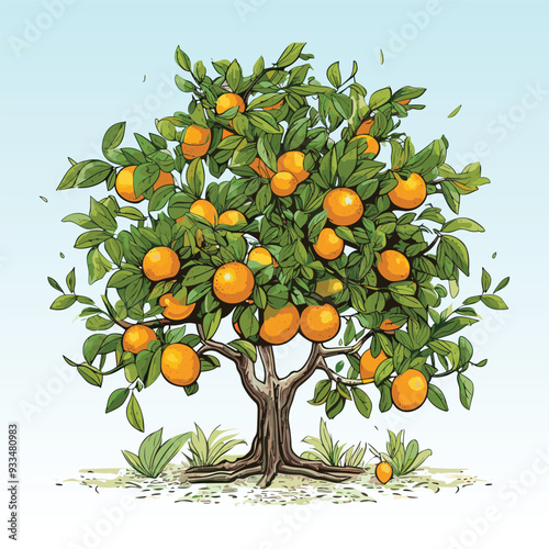 Illustration of a tree with oranges and leaves