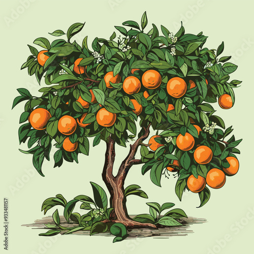 Illustration of a tree with oranges and leaves