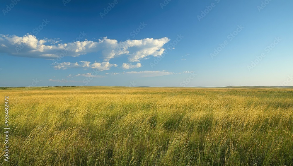 Field of tall grass under a blue sky. Field of tall grass under a blue sky.