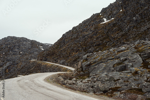 nordic landscape inside the island of Mgeroya over the road from Honningsvag to Gjesvaer, North Cape, Norway photo