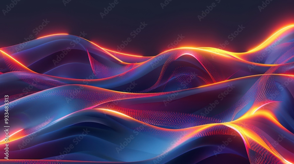 Abstract Digital Waves with Neon Glow and Futuristic Aesthetics Abstract Digital Waves with Neon Glow and Futuristic Aesthetics