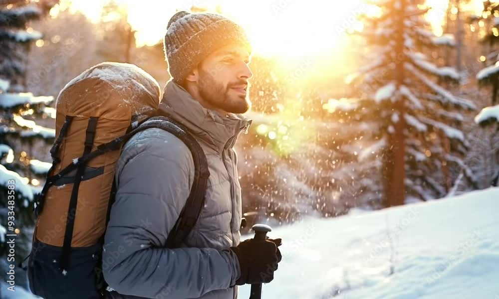 a man hiking on snow mountain a man hiking on snow mountain