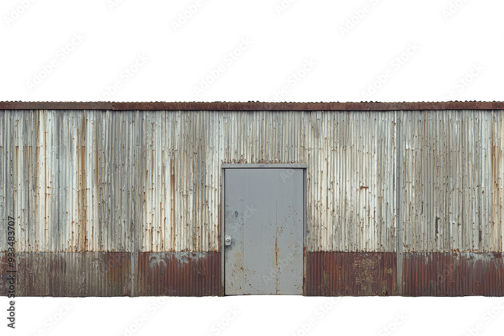 Weathered wooden wall with peeling paint and a simple grey door, showcasing rustic charm and aged textures. Weathered wooden wall with peeling paint and a simple grey door, showcasing rustic charm and aged textures.
