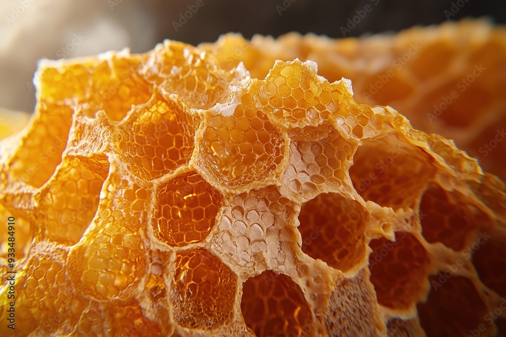Bee honey comb. Closeup macro shot in shallow depth of field. Generative Ai Bee honey comb. Closeup macro shot in shallow depth of field. Generative Ai