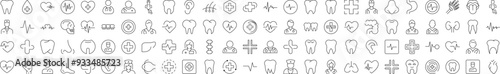 Simple Linear Icon of Medical Cross, Doctor, Tooth, Internal Organs, Clinic. Editable Stroke. Minimalistic Linear Pictogram for Design of Cards, Apps, Banners, Posts