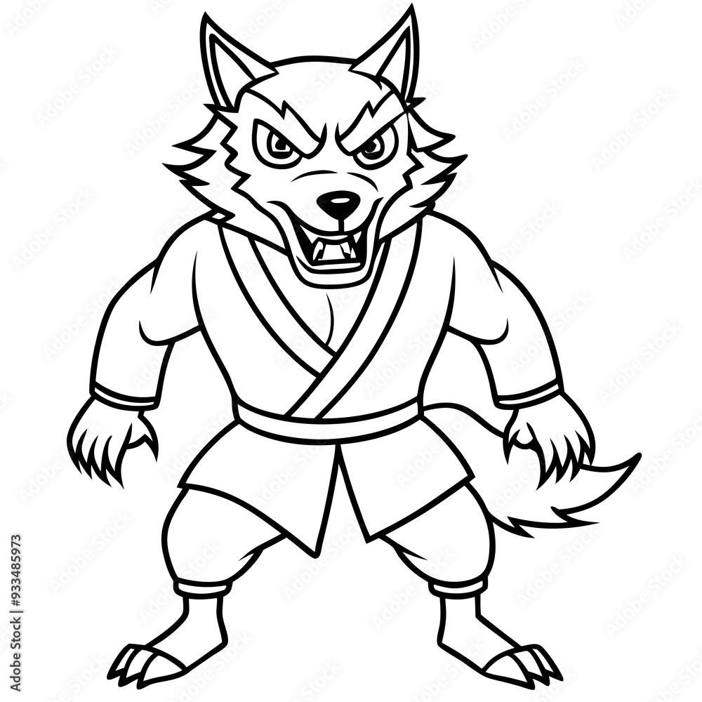 Angry Karate wolf White Background line art vector illustration Angry Karate wolf White Background line art vector illustration