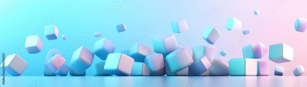Playful 3D Floating Text on Clean Blue Background with Copy Space, Cute Illustration Style for Wide Banner Design Playful 3D Floating Text on Clean Blue Background with Copy Space, Cute Illustration Style for Wide Banner Design