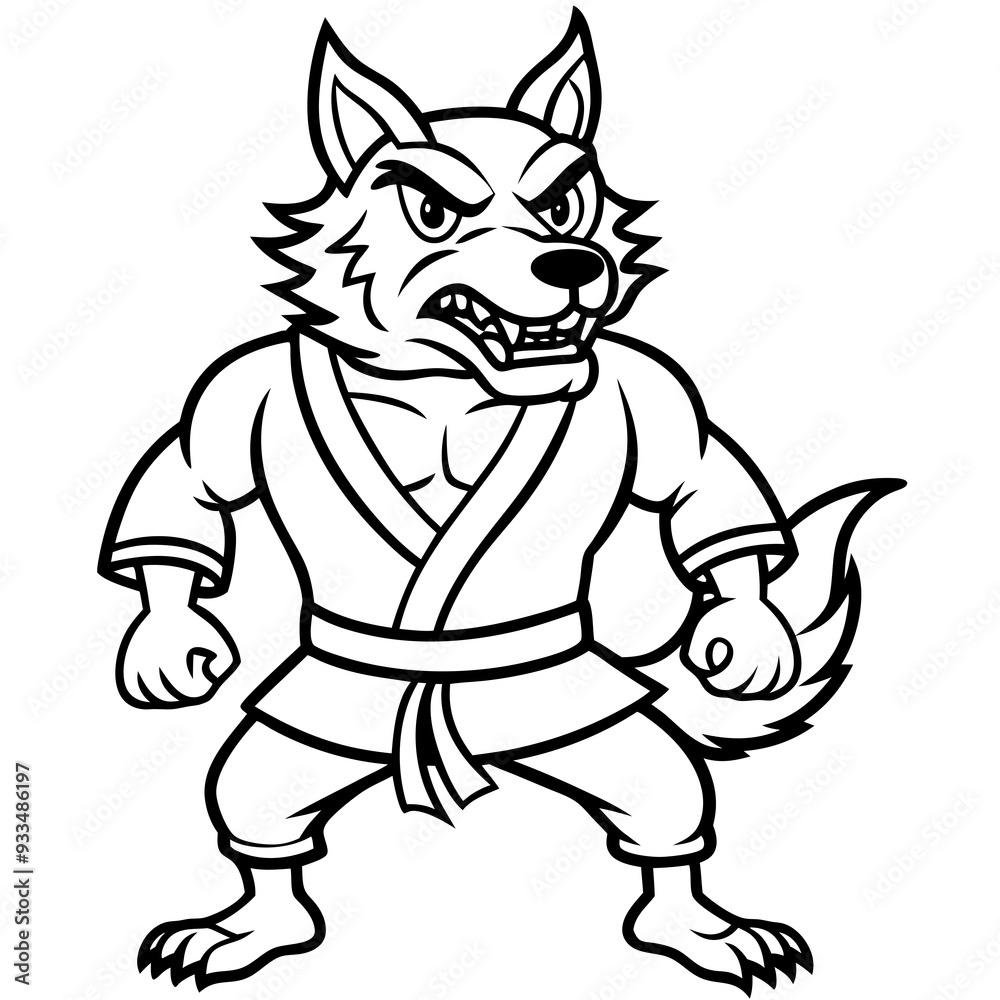 Angry Karate wolf White Background line art vector illustration Angry Karate wolf White Background line art vector illustration
