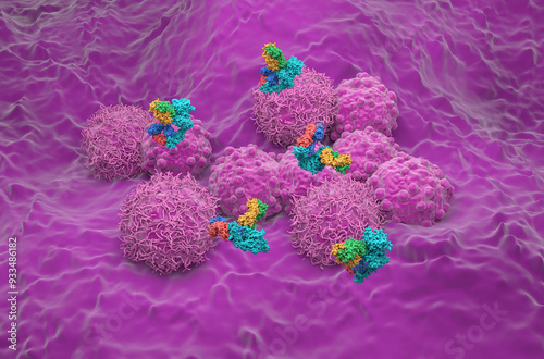 Trastuzumab Pertuzumab antibody therapy in HER2 positive Breast cancer - isometric view 3d illustration