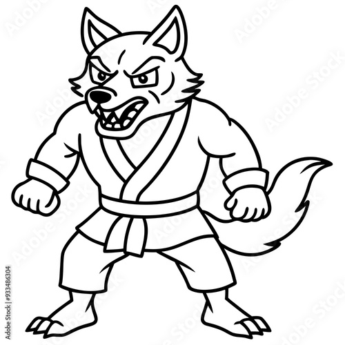 Wallpaper Mural Angry Karate wolf White Background line art vector illustration Torontodigital.ca