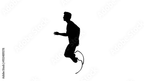3D render : a running male character with two prosthetic legs, side view