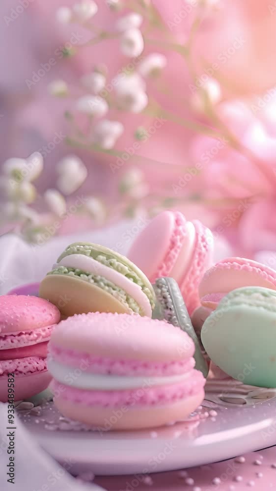 Colorful Macarons with Flowers in the Background Colorful Macarons with Flowers in the Background