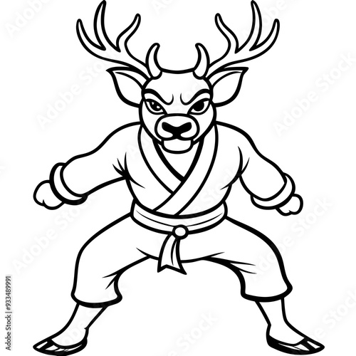 Wallpaper Mural Angry Karate deer White Background line art vector illustration Torontodigital.ca