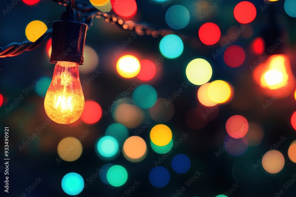 Christmas light bulbs on bokeh background. Christmas and New Year concept. Glowing christmas lights with bokeh effect on dark background with generative ai Christmas light bulbs on bokeh background. Christmas and New Year concept. Glowing christmas lights with bokeh effect on dark background with generative ai