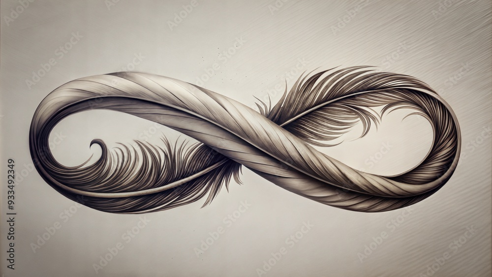 Feathered Infinity Symbol Tattoo Design in Black and Gray on Subtle Background Feathered Infinity Symbol Tattoo Design in Black and Gray on Subtle Background