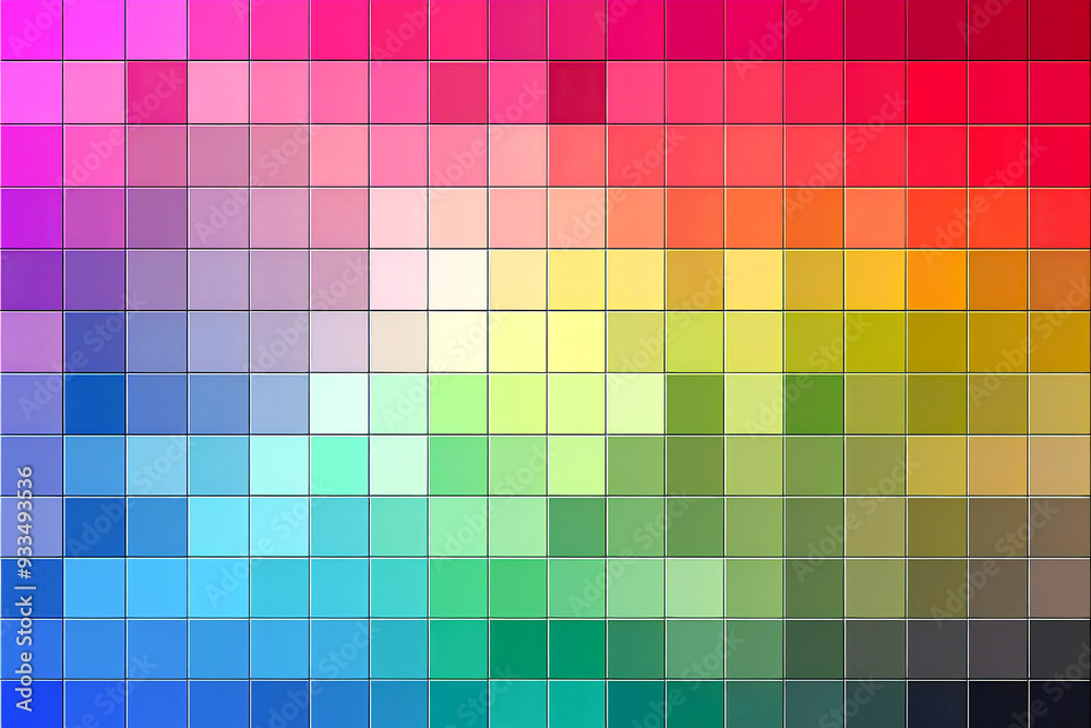 Colorful gradient grid showcasing a vibrant spectrum from warm to cool hues in a seamless pattern.