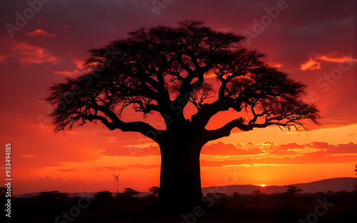 baobab tree and sunset 