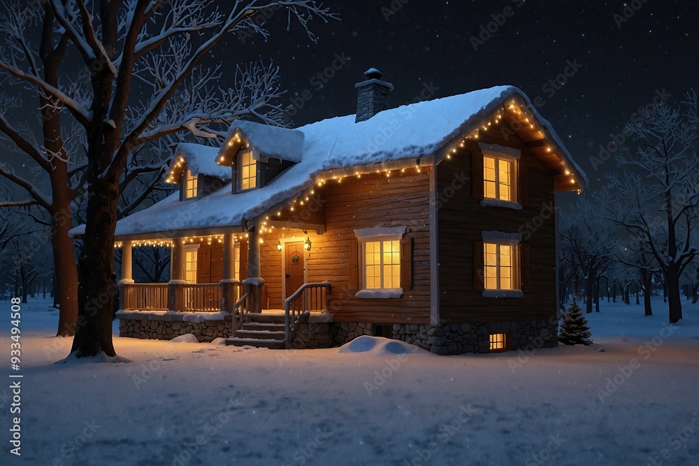 Fototapeta premium House with lights and snow design