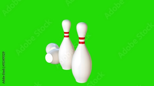 Bowling pins greenscreen 3D illustration