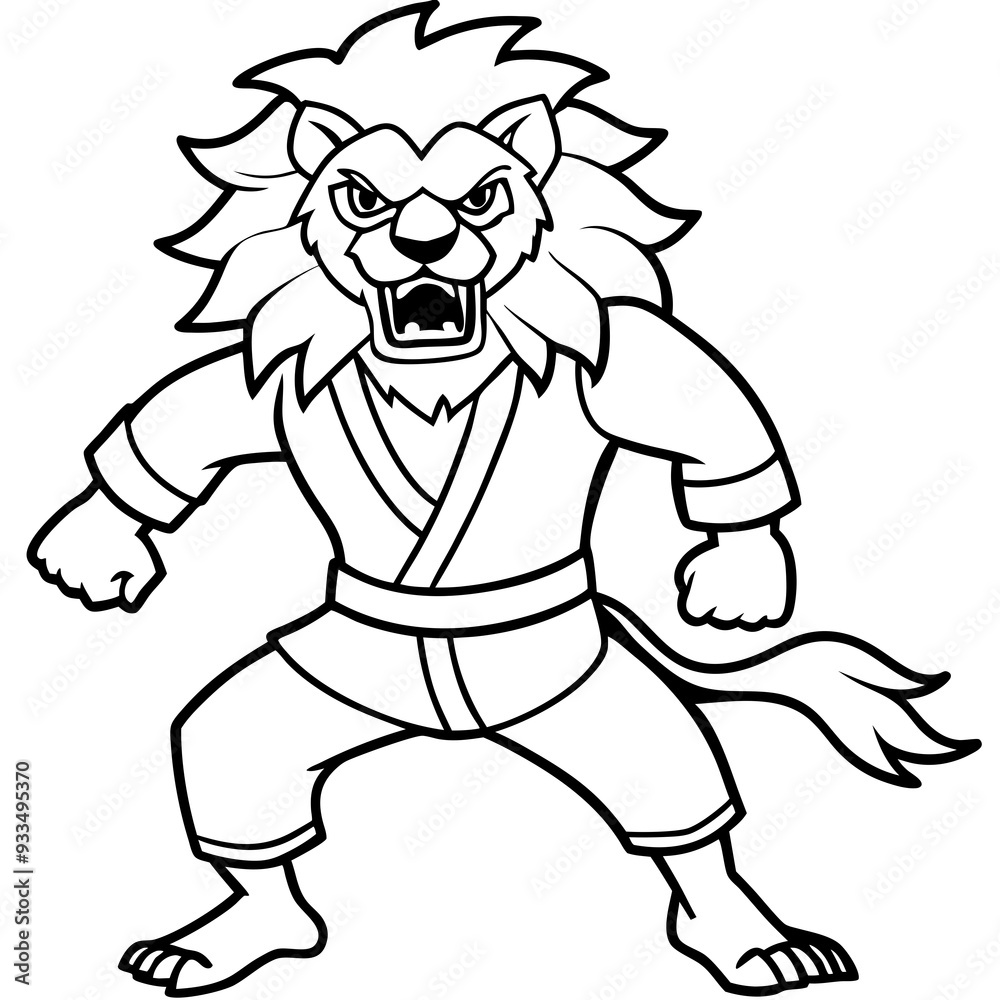 Fototapeta premium karate lion line art vector illustration