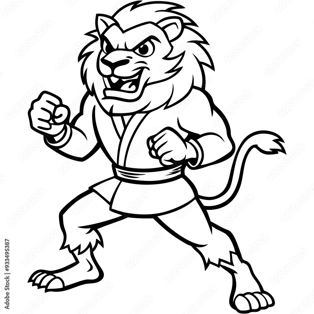 karate lion line art vector illustration