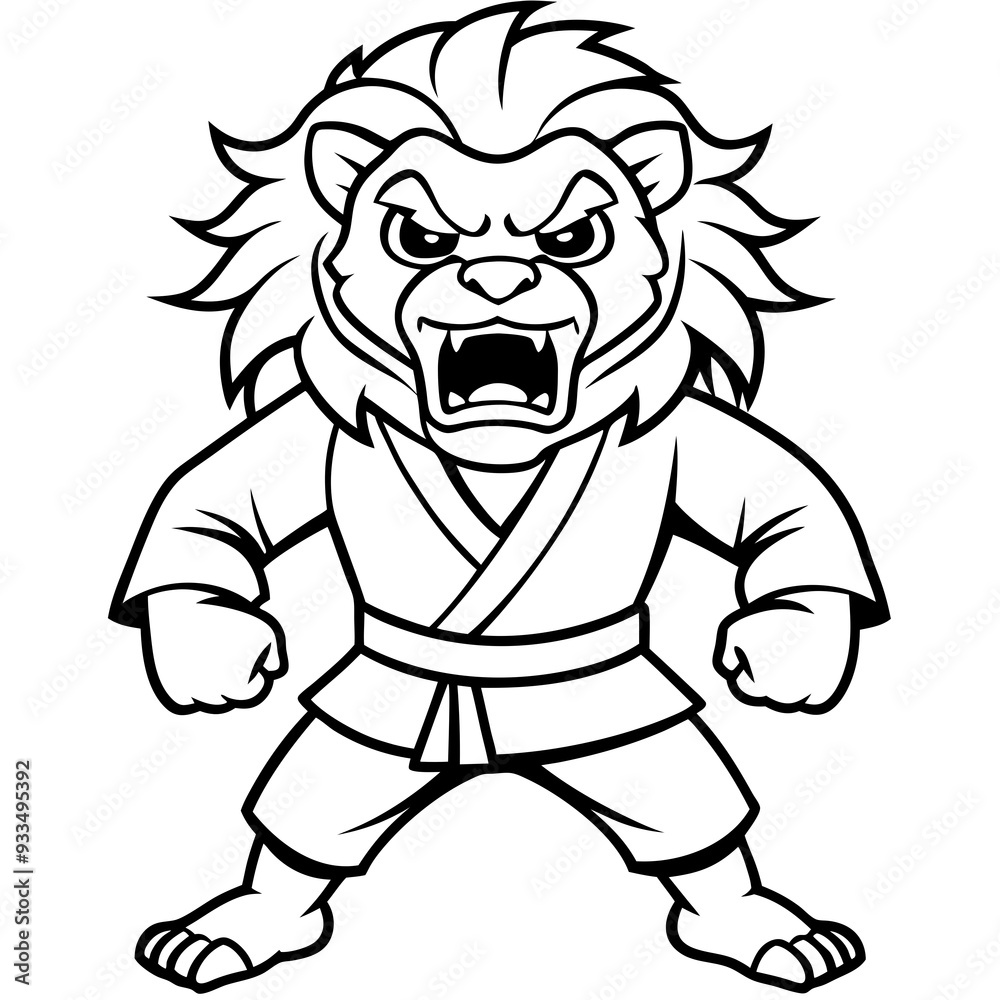 Fototapeta premium karate lion line art vector illustration