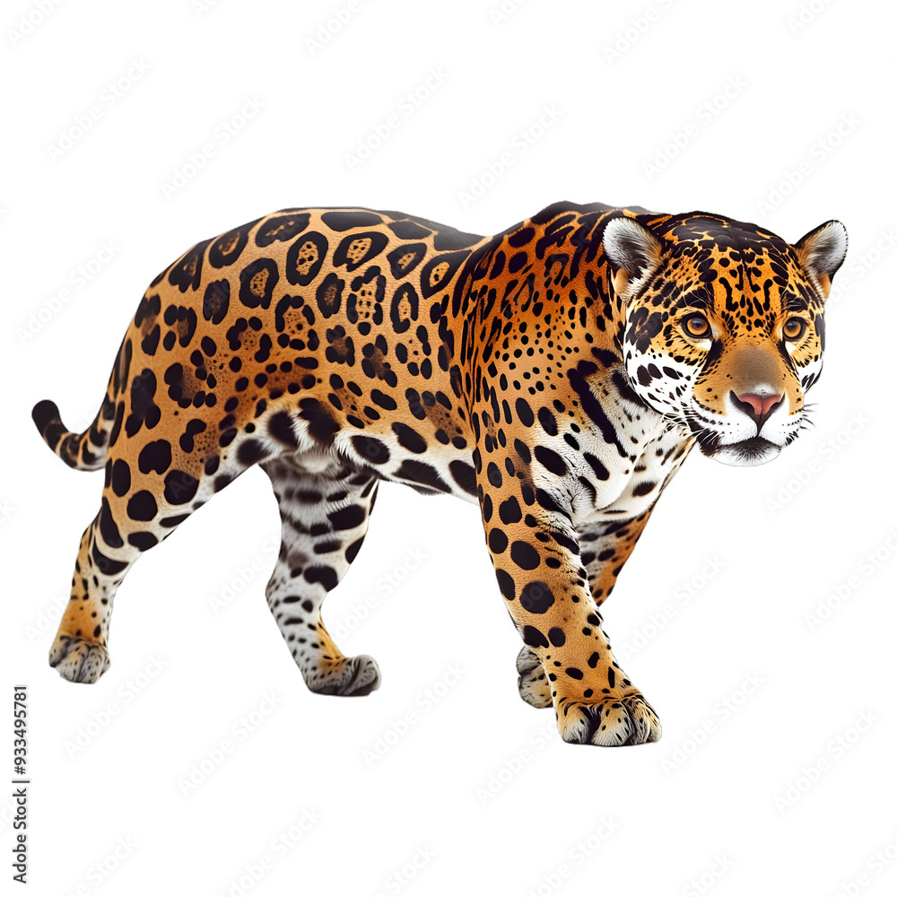 Obraz premium [Transparent Background PNG]Jaguar Walking on White Background