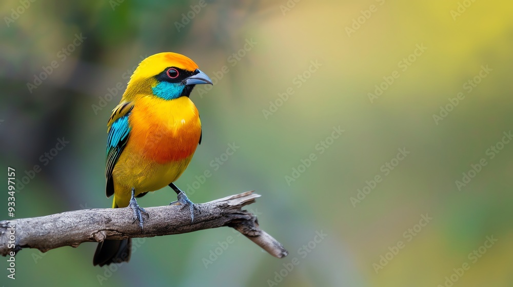 A small, colorful bird perched on a branch. A small, colorful bird perched on a branch.