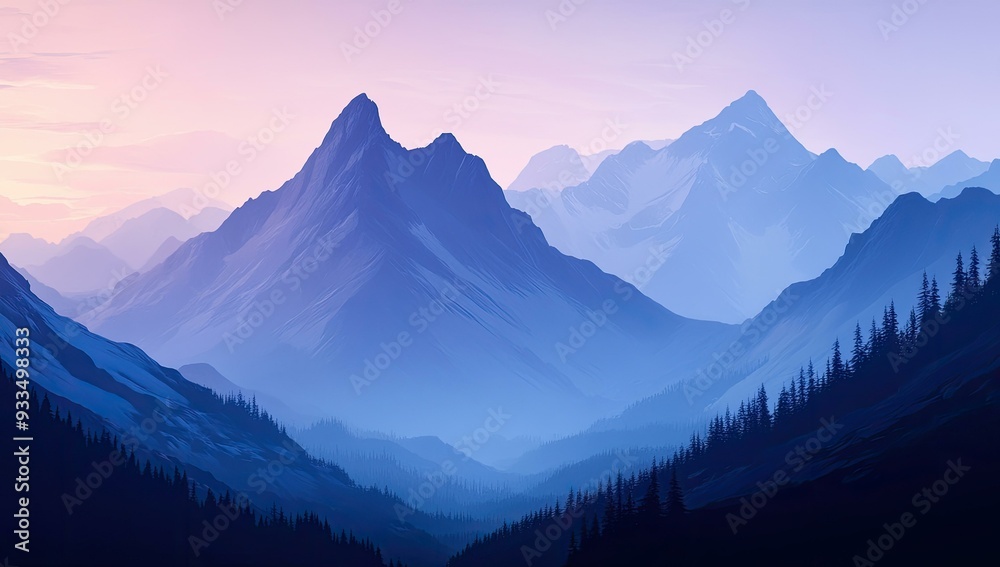 Silhouetted mountain range with a pink sky.