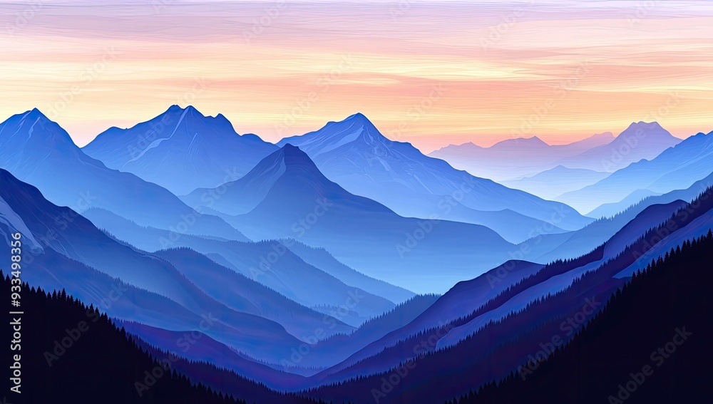 Silhouetted mountains and trees at dusk. Silhouetted mountains and trees at dusk.