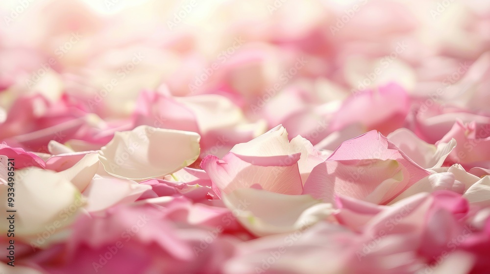 A closeup of delicate pink and white rose petals, creating a soft, romantic, and dreamy atmosphere. A closeup of delicate pink and white rose petals, creating a soft, romantic, and dreamy atmosphere.