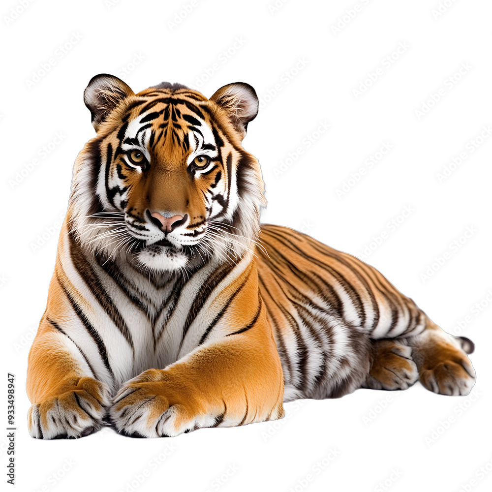 Obraz premium [Transparent Background PNG]Bengal Tiger Lying Down on White Background
