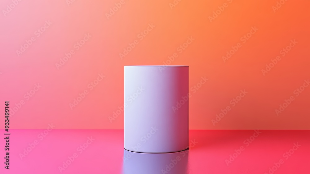 A white cylinder is sitting on a red background A white cylinder is sitting on a red background