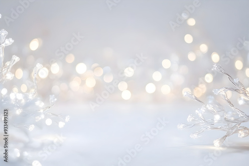 Abstract silver glitter and circle shaped bokeh on blurry background. Festive backdrop for holiday or event. Christmas and Happy New year background. photo