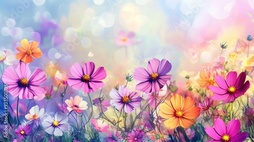 Bright flowers in full bloom create a lively spring summer background, perfect for seasonal designs.