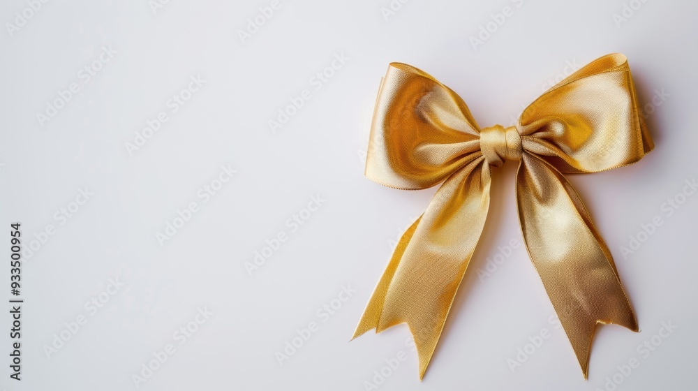 A shiny golden bow on a white background, symbolizing elegance and celebration, perfect for festive occasions and gift wrapping. A shiny golden bow on a white background, symbolizing elegance and celebration, perfect for festive occasions and gift wrapping.