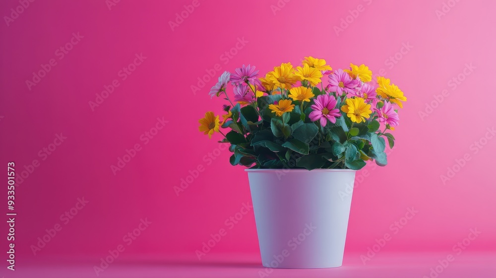 Colorful bouquet in a flower pot against a solid background, offering a stylish and versatile design with copy space. Colorful bouquet in a flower pot against a solid background, offering a stylish and versatile design with copy space.