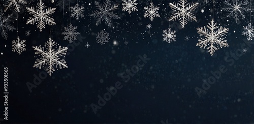 Christmas background with glitter snowflakes. Navy winter backdrop